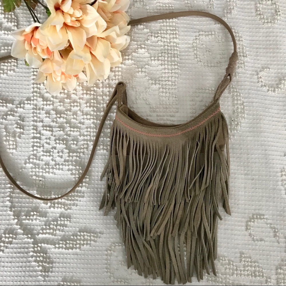 • Taupe Fringe Cross-Body Satchel •
